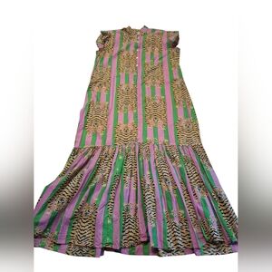 Darlington Isle Lola Tiger BlockPrint Stripe Dress Size Med Pink Green No Belt